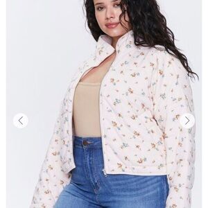 Forever 21 Floral Print Puffer Jacket - Cream